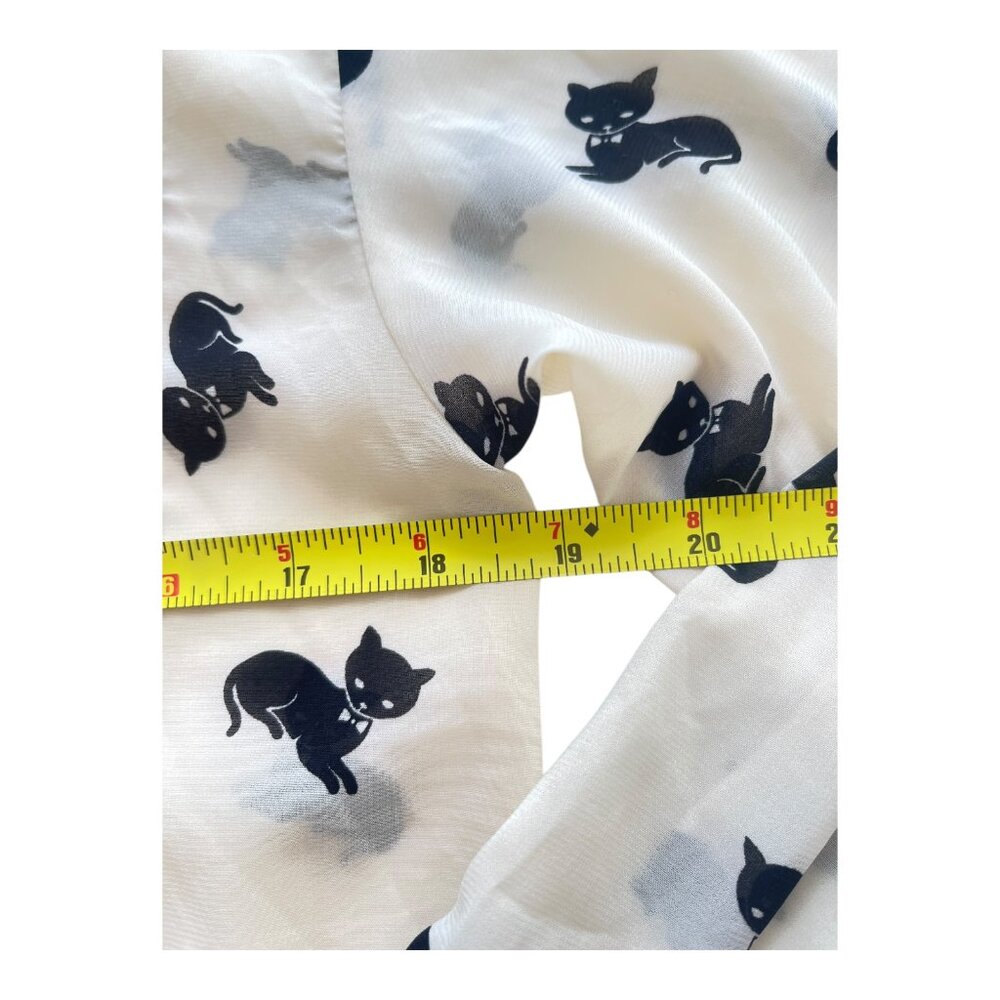 I love H81 Kitten Print blouse Women's Size S/P cream & black cat button down - Picture 7 of 10